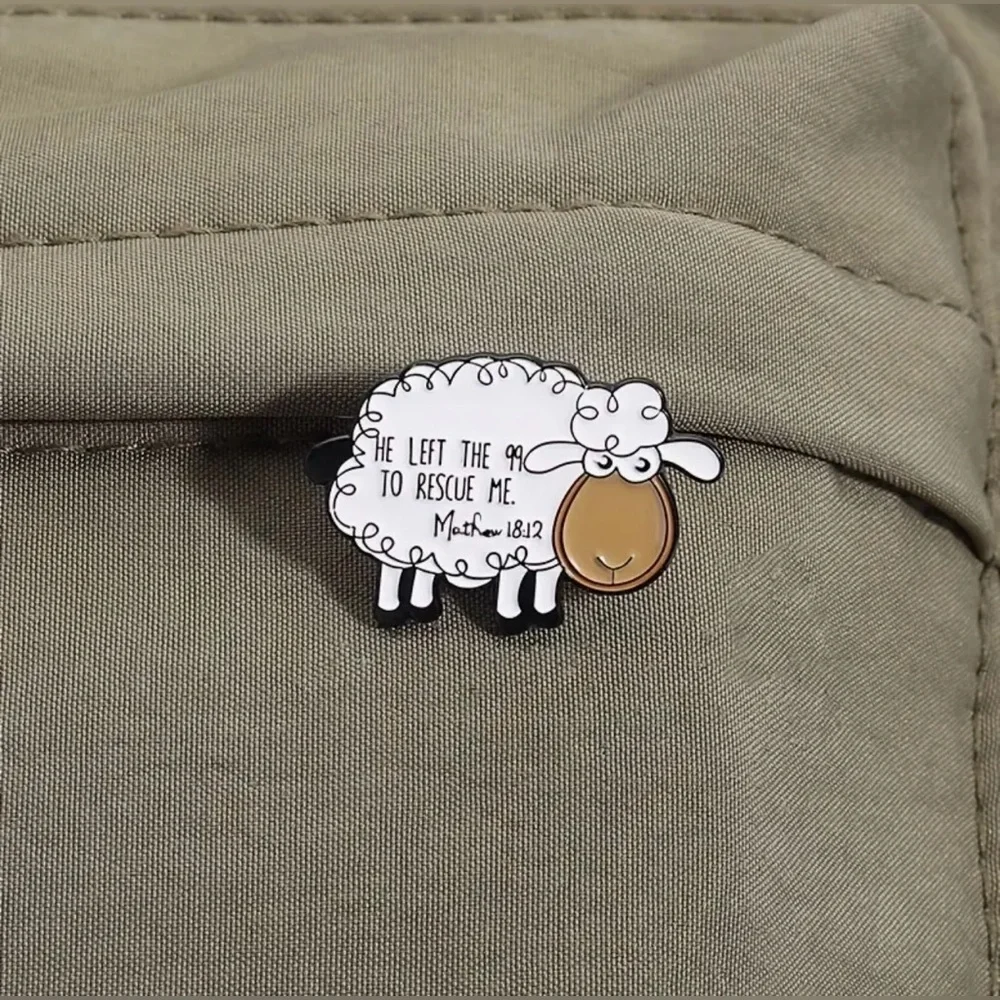 Inspirational Sheep Pin with Bible Verse Unisex “He Left the 99 to Rescue Me…”